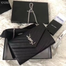 생로랑 모노그램 마틀라세 체인 월렛 크로스 백 금장 은장 377828 BOW01 1000