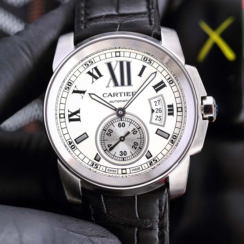 까르띠에 칼리브 가죽밴드 남성 42mm 오토시계 3칼라 W7100037