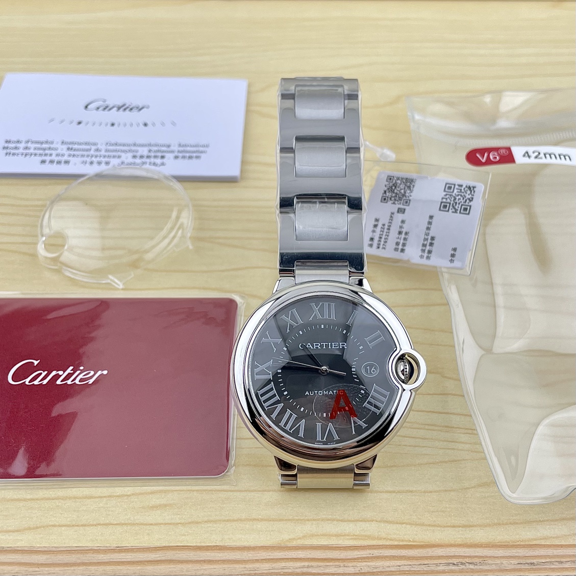 까르띠에 발롱 브루 드 블랙 다이얼 스테인리스 스틸 42MM 시계 W6920042