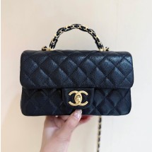 샤넬 25FW 25B 뉴미니 탑핸들 플랩백 체인 핸들 CC로고 블랙 캐비어 AS5701