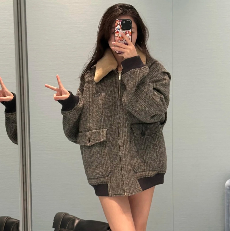 미우미우 셰브론 블루종 자켓 시어링 컬러 슬레이트 그레이 ML1326  Y