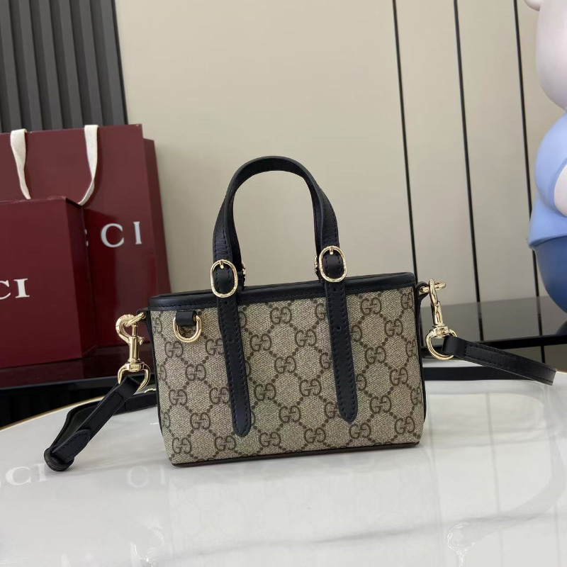 구찌 GG 엠블럼 탑핸들 미니백 베이지블랙 855491