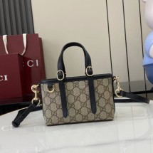 구찌 GG 엠블럼 탑핸들 미니백 베이지블랙 855491
